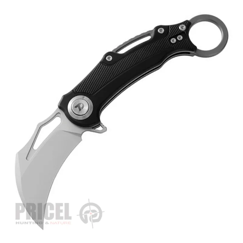Сгъваем нож DREAMTECH D4221AB, черна дръжка, 14C28N, алуминиев цвят на острието Hawkbill Flipper и гладко острие