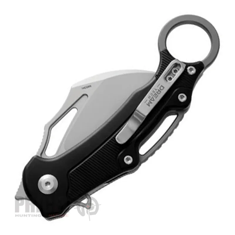 Сгъваем нож DREAMTECH D4221AB, черна дръжка, 14C28N, алуминиев цвят на острието Hawkbill Flipper и гладко острие - Image 2